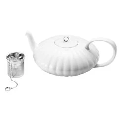 Georg Jensen Bernadotte Teekanne, 1,2 l, Porzellan - Edelstahl -Dekohaus Verkauf 10019637 BERNADOTTE TEAPOT PORCELAIN AND SS MIRROR 02 1