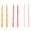 Hay Long Twist Kerzen, 6 Stück, Dunkler Pfirsich, Dunkelrosa, Hellro -Dekohaus Verkauf 541305 Candle Long Mix Set of 6 dark peach dark rose light rose EEHA